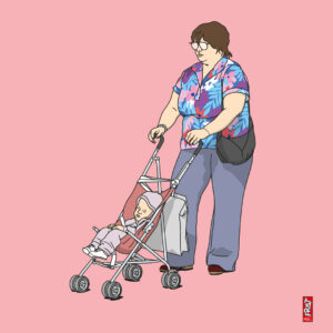 Woman with Child in Stroller von Duane Hanson · Neue Klare Linie